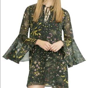 Zara Basic Floral Shift Dress with bell sleeves S